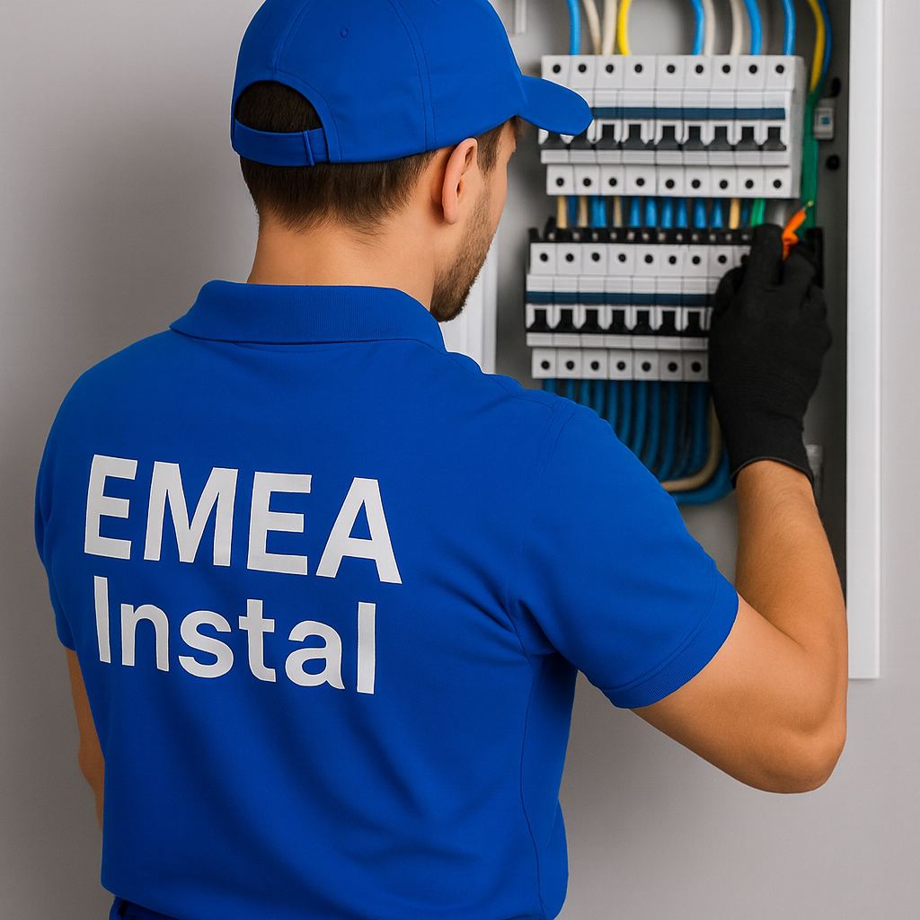 Electrician EMEA Instal în timpul unei intervenții la tablou electric